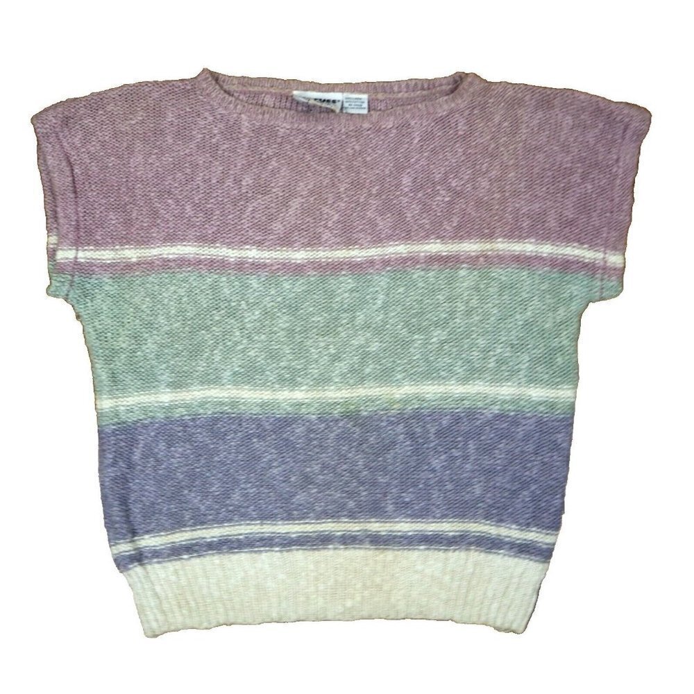VINTAGE - WOMEN'S SHORT SLEEVE SWEATER - RUSS - LINEN BLEND - SIZE L